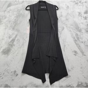 Vintage Y2K Sylvie & Mado Sweater Womens S Black Sleeveless Open Front Waterfall